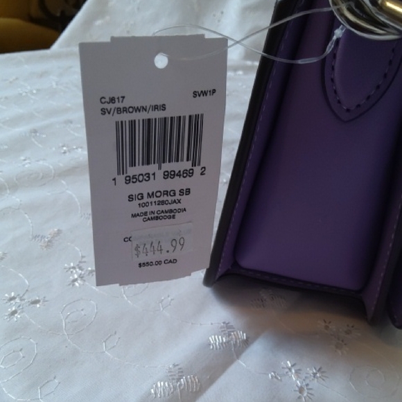Coach Signature Morgan Lavender and Dark Brown Shoulder Bag - Picture 4 of 7